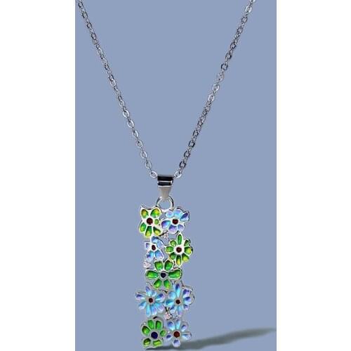 Ladies Silver Necklace 925 Color Epoxy Flower Pendant Necklace Exquisite Flower Sweater Chain Handmade Enamel Jewelry Pendant