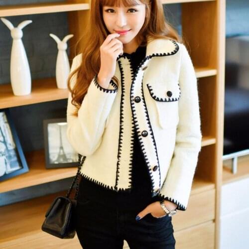 Woman Autumn And Winter Short Wool Coats Long Sleeve Black And White Cute Jackets Office Lady Fashion Outwear High Quality