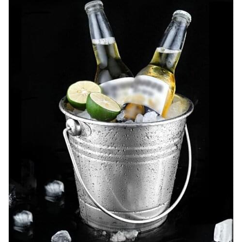 0.8L~1.3L Stainless Steel Ice Bucket Portable Ice Chiller Cooler with Handle Ice Cube Container for Champagne Beer Bucket