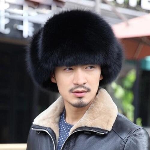 2021 Mens winter 100% real fox fur sheep leather outdoor warm fur hat Lei Feng fur earmuffs TU154-025