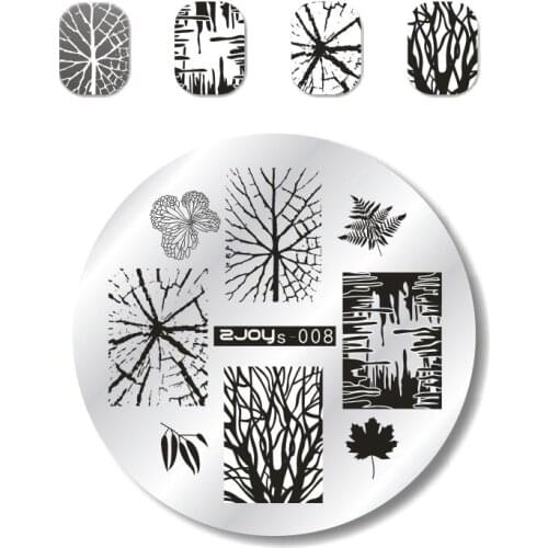 5.5cm Round Nail Stamping Plate River Tree Leaf Image Plate Painting Tips Stencil Template Stamp Tools Zjoys008 (Free Shipping)