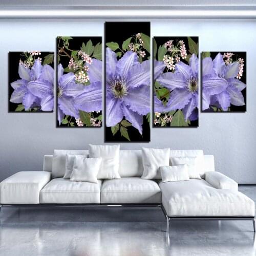 5 Pieces Purple Lily Flowers Canvas Painting Plants Posters Romantic Wallpapers Abstract Artwork For Home Decor Furniture