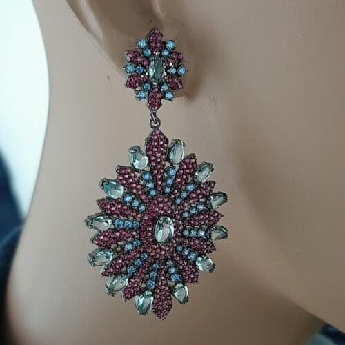 925 Sterling Silver Earrings Pink Stone Statement Long Big Boho Cute Dangle Stud Earrings серьги с камнями 925