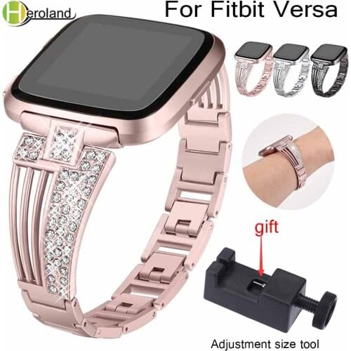 Accessories Stainless Steel WatchBands bracelet Replacement For Fitbit Versa Smart Wrist band metal strap with bling diamond new