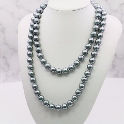 Noble! 10mm Silver Color South Sea Shell Pearl Necklace Rope Chain Beads Hand Made Jewelry Natural Stone 36inch (Minimum Order1)