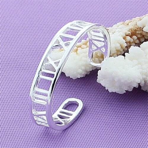 New 925 Sliver Color Roman Numerals 10mm Cuff Bracelet Bangle Fashion Jewelry For Female Trendy Wedding Engagement Birthday Gift