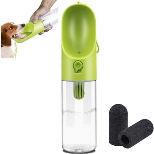 Dog Water Bottle for Walking,Pet Safe Portable Travel Watering Dispenser,Cat Drink Bowl Waterer Feeder with 3 Filter 400ml