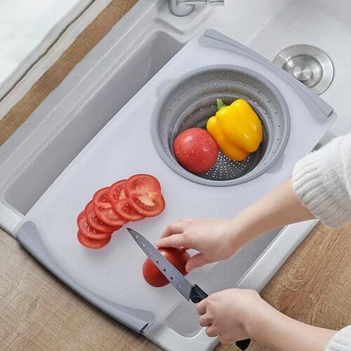 Household Kitchen Anti-skid Retractable Cutting Chopping Board with Drain Basket