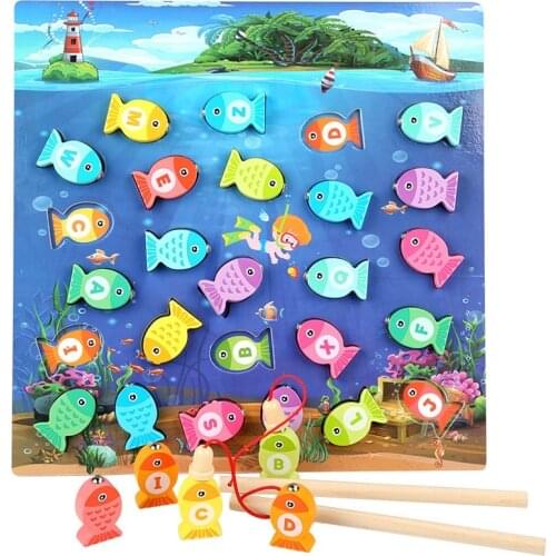 Wooden Toys Magnetic Fishing Game Baby Puzzle Teaching Aids Early Educational Toys for Children Girls Gifts