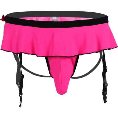 Men Sissy Lingerie Panties Bikini Underwear Gay Crossdressing Open Butt Sexy Erotic Thong Underpants with Bulge Pouch Garters