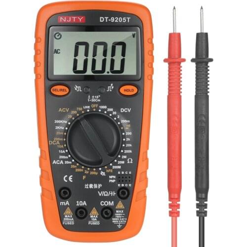 DT-9208T 2000 Counts Multimeter True RMS Meter AC/DC Current Voltage Resistance Capacitance Frequency Temperature Diodes tester