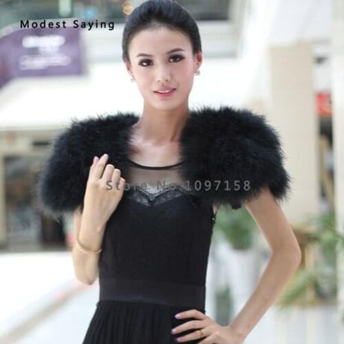 Elegant Black Fur Ostrich Feather Coats Wedding Boleros de renda 2019 Formal Women Bridal Shawls Ups Wrap Wedding Accessories