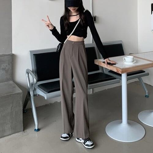 Elastic Waist Wide Leg Capris Korean Vintage Clothes WomenS High Waist Trousers Fashion Pants For Girls Streetwear Autumn