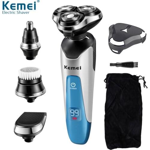 Kemei 4-In-1 Electric Shaver Washable Nose Hair Trimmer Razor Rechargeable Men Shaving Machine Beauty Kit Face Cleanser KM-5390