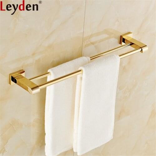 Leyden Double Towel Bars New 60cm Golden Brass Towel Holders Wall Mounted Towel Hanger Bathroom Accessories Double Towel Bars