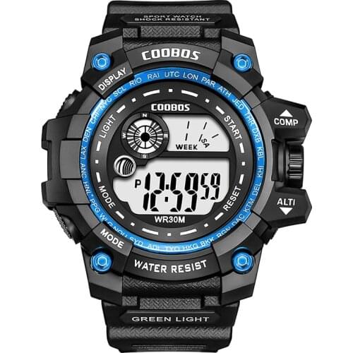 Fashion Waterproof Digital Mens Watch Fitness Sports Date Luminous Weekly Chronograph Stainless Steel Silicone Electronic Watch