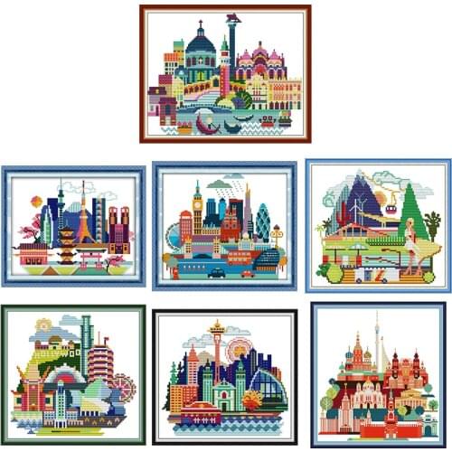 City Scenery Counting Cross Stitch Kits DIY Art Pattern 11CT 14CT Stamping Needlework Set DIY Fabric Embroidery Kit Home Decor