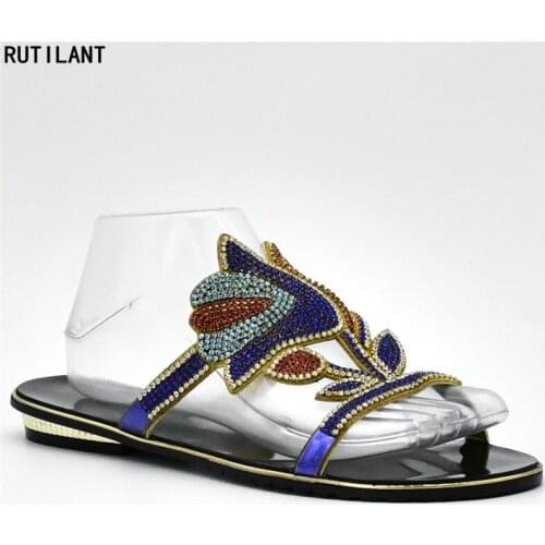 Latest Women Summer Shoes Decorated with Rhinestone Nigerian Women Wedding Shoes Slip on Low Heels Lady Party Shoes Summer Shoe