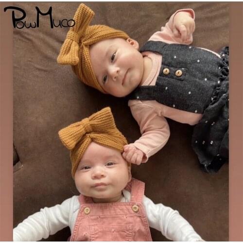Powmuco Autumn and Winter Fashion Warm Knitting Caps Toddler Solid Color Bowknot Hats Kids Hair Accessories Clothing Decoration