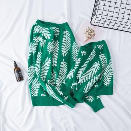 Fall Winter Leaf Jacquard Pullover Sweater Mother & Father & Children Knitted Family Matching Outfits Family Looking Clothes