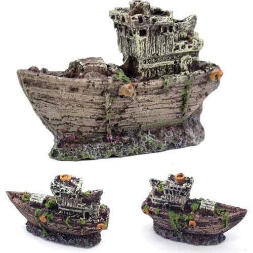 Resin Mini Old Rotten Pirate Boat Aquarium Small Fish Tank Landscape Decoration Sunken Ship Saloon Desk Ornament Decoration