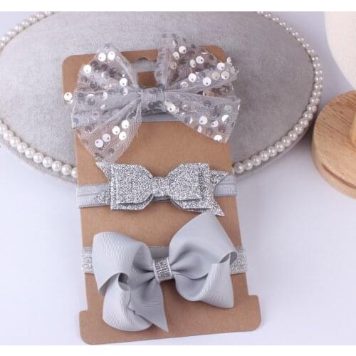 3 Pcs Baby Elastic Floral Headband Hair Bows Kids Sequins Bow knot Hairband Set Hair Band Girls Princess Hair Accessories