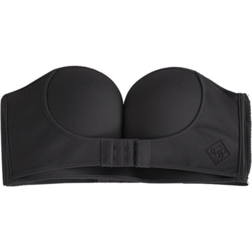 Front Closure Adjustable Women Padded Bra Gather Strapless Bra Super Push Up Invisible Bra