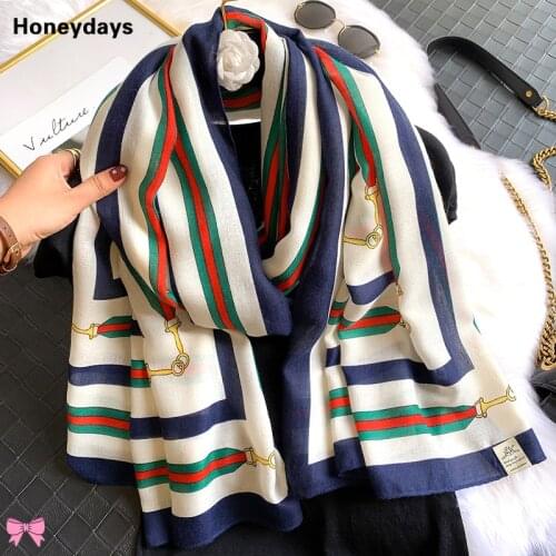 New Soft Chain Cotton and Linen Scarf Fashion Striped Shawl Sunscreen Beach Stoles Winter Warm Neckerchief Retro Bandanna Ladies