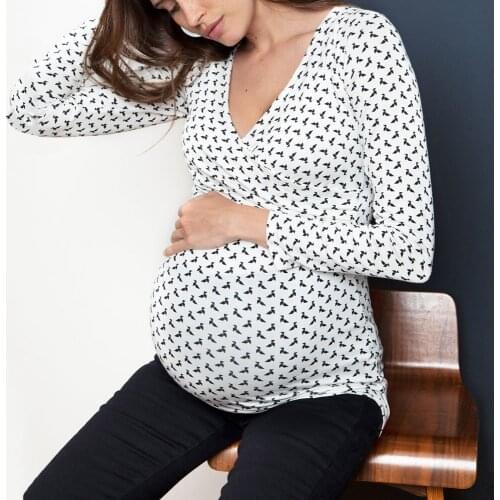 Loose Pregnancy Loose Tshirt V Neck Nursing Breastfeeding Tops Long Sleeve Maternity T Shirt For Pregnant Female Plus Size