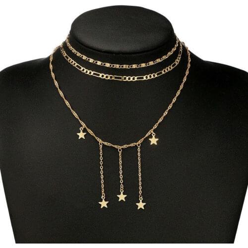 Retro Multilayer Crystal Boho Pendant Necklace Women Star Necklaces Jewelry 1pc Simple Necklace Clavicle Chains