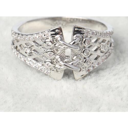 2 Colors Belt Shape Hollow Wai Ring White Gold Pave Setting Cz Party Wedding Band Rings For Women Men Dropshipping Jewelry