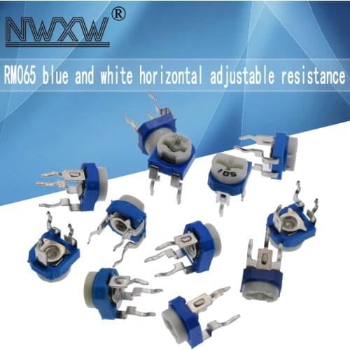 20pcs/lot rm065 adjustable resistors 100R 200 500 1k 2k 5k 10k 20k 50k 100k 200k 500k 1m ohm horizontal adjustable potentiometer