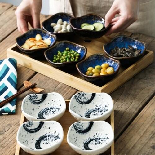 4/6PCs Art Ceramic Fruit Plate with Bamboo Wood Tray Dried Fruit Snack Dish Exquisite Family Restaurant Tableware