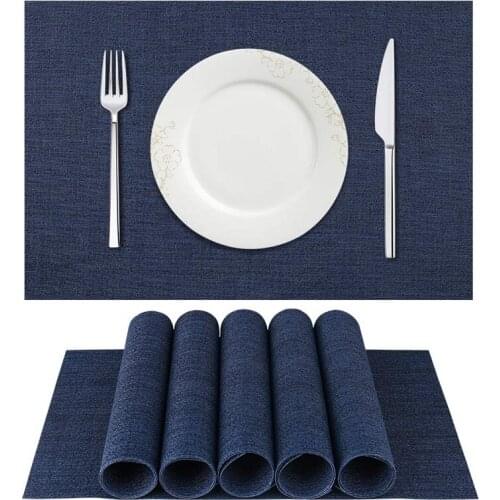 6Pcs Heat-Resistant Placemats Stain Resistant Anti-Skid Washable PVC Table Mats Woven Vinyl Placemats