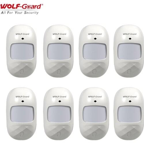 8 x Wolf-Guard Wireless Wide-Angle PIR Motion Sensor Indoor Movement Detector Smart Home Automation for Security Alarm System