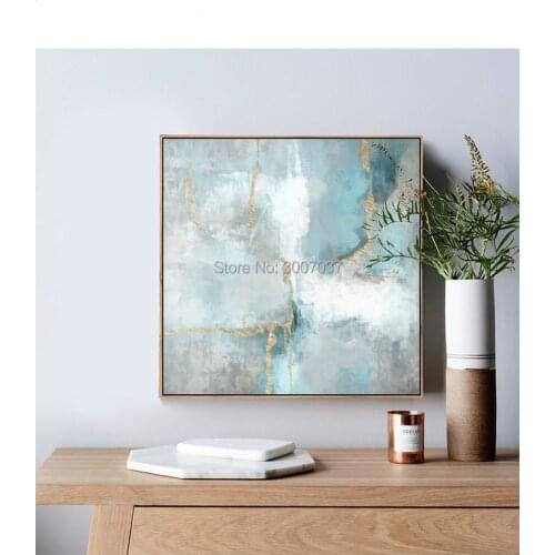 Handmade Abstract Nordic Style Gold and Green Oil Painting on Canvas Scandinavia Art Wall Pictures For Living Room Home Decor