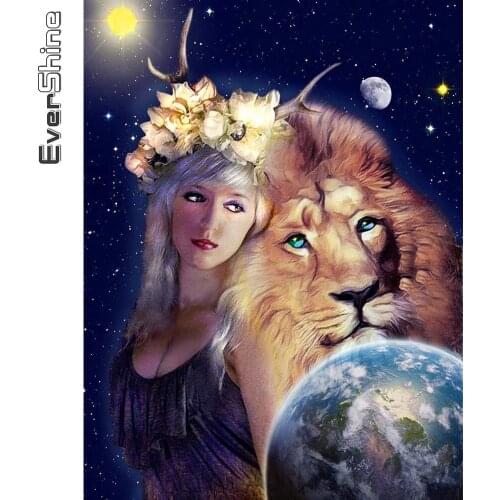 Evershine Diamond Painting Lion 5D DIY Diamond Mosaic Woman Cross Stitch Animal Embroidery Rhinestone Art Wall Decoration