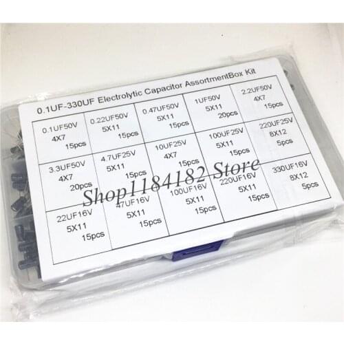 Free Shipping 215pcs 15values 0.1UF-330UF Aluminum Electrolytic Capacitor Assortment Kit 16V-50V assortment box set switch