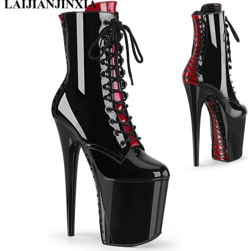 LAIJIANJINXIA Model Boots 20CM High Heels Boots For Women Plus Size Dance Ankle Boots Platform Boots Lace Up Real Image Shoes