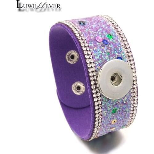 Fashion Interchangeable Crystal 084 Rhinestones Velvet Leather Bangle Fit 18mm Snap Button Bracelet Charm Jewelry For Women Gift