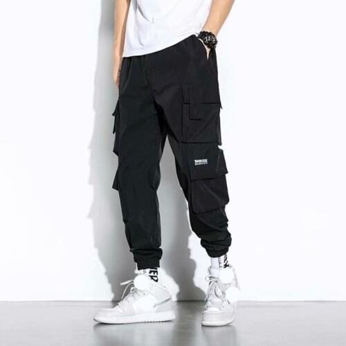 Mens Cargo Pants Side Pockets Casual Streetwear Pant Male Hip Hop Male Joggers Trousers Men Casual Pants 2021 Black
