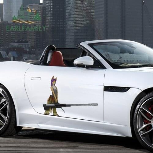 EARLFAMILY 43cm x 31.1cm for Anthro Weapon Furry Car Stickers Scratch-proof Vinyl Cartoon Decal Creativite Car Door Protector