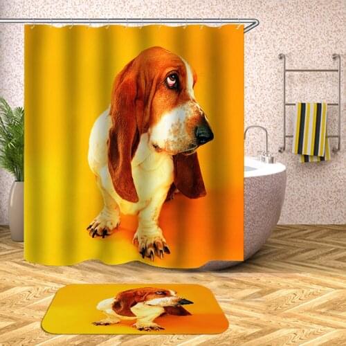 French Basset Hound Shower Curtain Gold Yellow Long Ear Dog Bathroom Curtain Washable Waterproof Fabric Cortina Ducha Short Dog