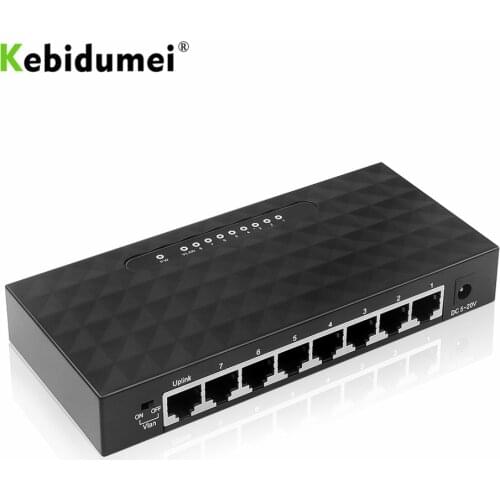 Kebidumei RJ45 8 Ports Gigabit Network Switch 10/100/1000M Base High Performance Ethernet Smart Switcher + US/EU Power Adapter