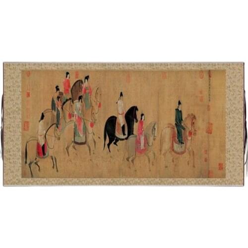 China old paper long Scroll painting Celebrity calligraphy painting Zhang Xuans "Mrs. Guo Guo Spring tour tu"