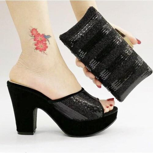 Stripped Sequined Shoes and Bags Set Geriger Gegallel Fashion Women Heels with Matching Bag Italian High Heeled Shoes and Purse