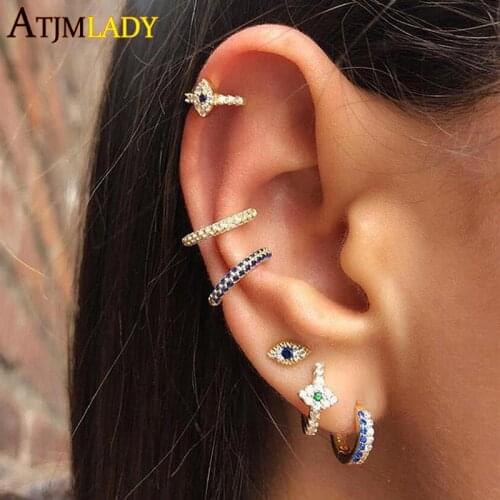 925 Sterling Silver Circle Earrings 2020 Evil Eye Earings Gold Color Jewelry Lucky eye Punk Small stud Earrings for Women Gifts