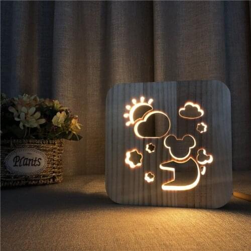 Cartoon Koala Sun Clouds 3d Wooden Hollow Carving Table Lamp for Baby Sleep Night Lights Home Bedroom Dedration Kids Xmas Gift