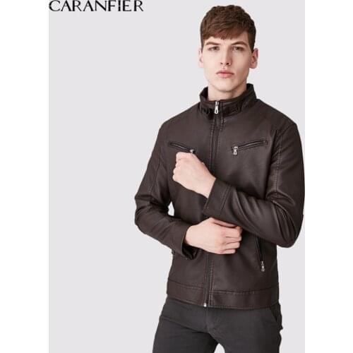 CARANFIER Men Casual Leather Jacket Zippers High Quality Windproof Male Leather Coat Motorcycle Rider Businessmen Style M~3XL