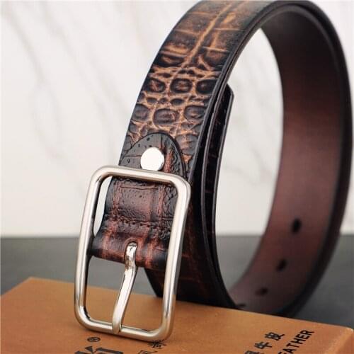 Mens Leather Belt Leather Crocodile Lines Casual Retro Leather Personality Fashion Wild Jeans Belt Punk Designer Belt
